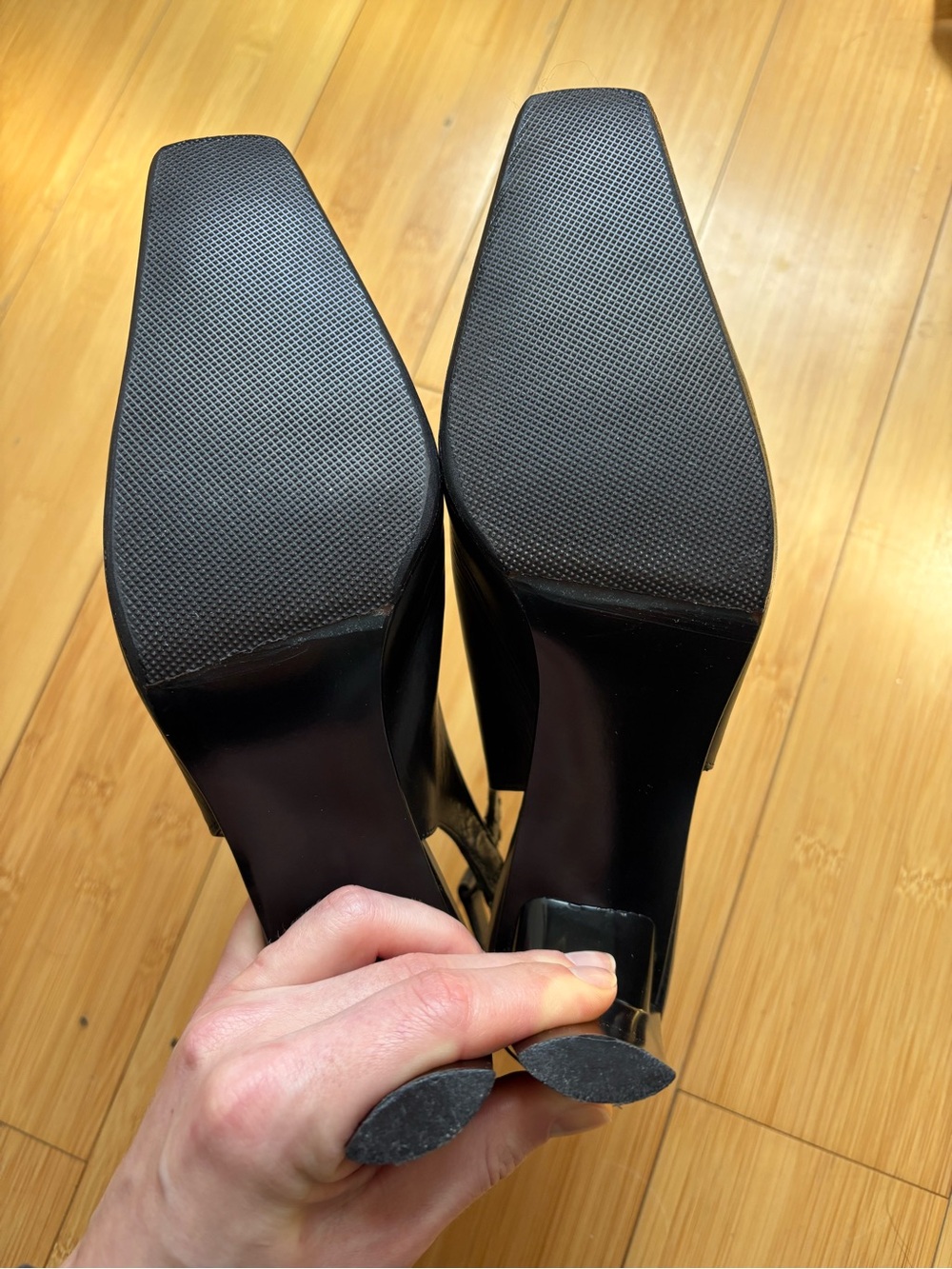 Stuart Weitzman Black Leather Square-Toe Slingbacks - Picture 6 of 7